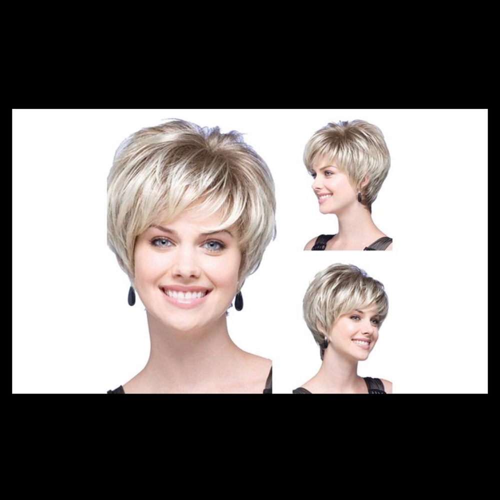 Women Natural short white, synthetic curly wig